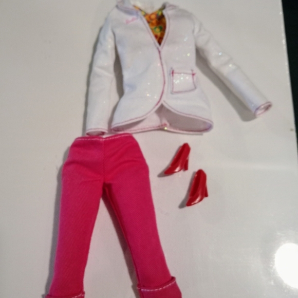 Barbie Other - VTG Barbie Doll Outfit 80/90s  Sparkly Jacket Hot Pink Crop Pants Matching Shoes